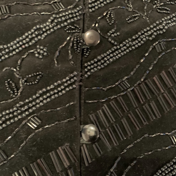 Vintage CACHE Black Beaded Evening Tuxedo Vest Women's Sleeveless sz L 80s Adjus - Picture 12 of 13